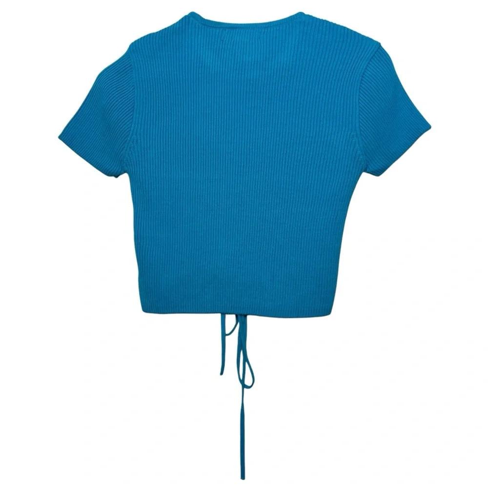 NWT Primark Blue Cropped Shirt Drawstring Tie Womens Size Small - Picture 2 of 8